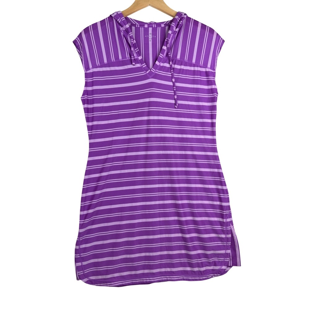 Athleta Striped Sleeveless Hooded Sporty Dress size Medium Purple